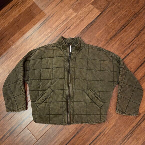 Free People Dolman Quilted Knit Jacket Oversized Zip Dusted Military XL Grunge - Picture 1 of 8